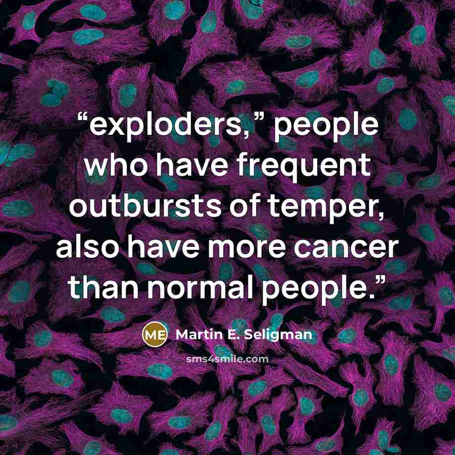 “exploders,” people who have frequent outbursts of temper, also have more cancer than normal people.” quote by Martin E. Seligman