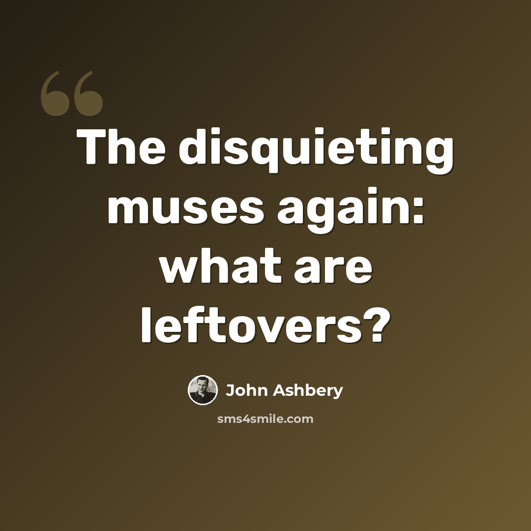 “The disquieting muses again: what are leftovers?” quote by John Ashbery