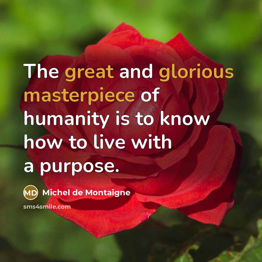 “The great and glorious masterpiece of humanity is to know how to live with a purpose.” quote by Michel de Montaigne