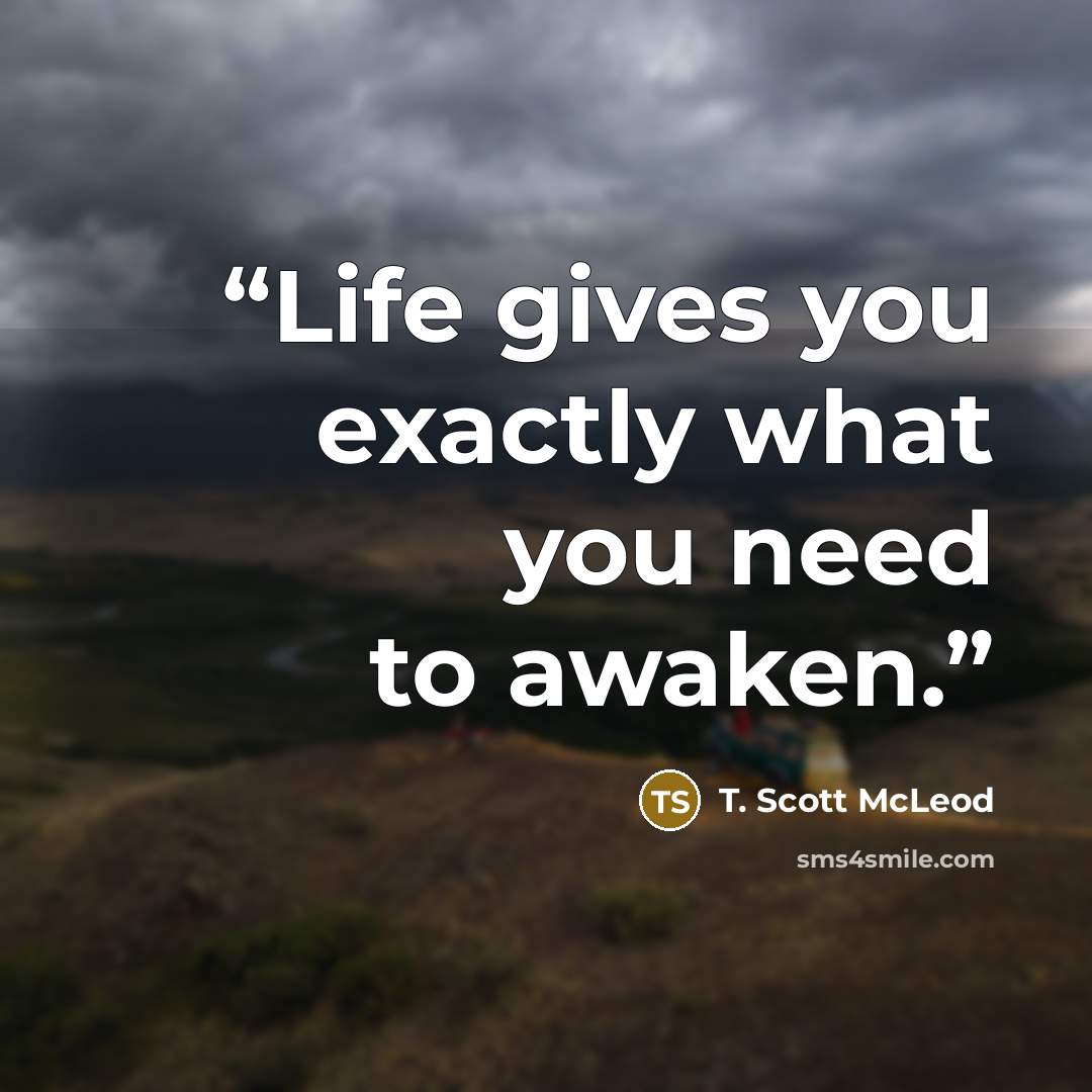 “Life gives you exactly what you need to awaken.” quote by T. Scott McLeod
