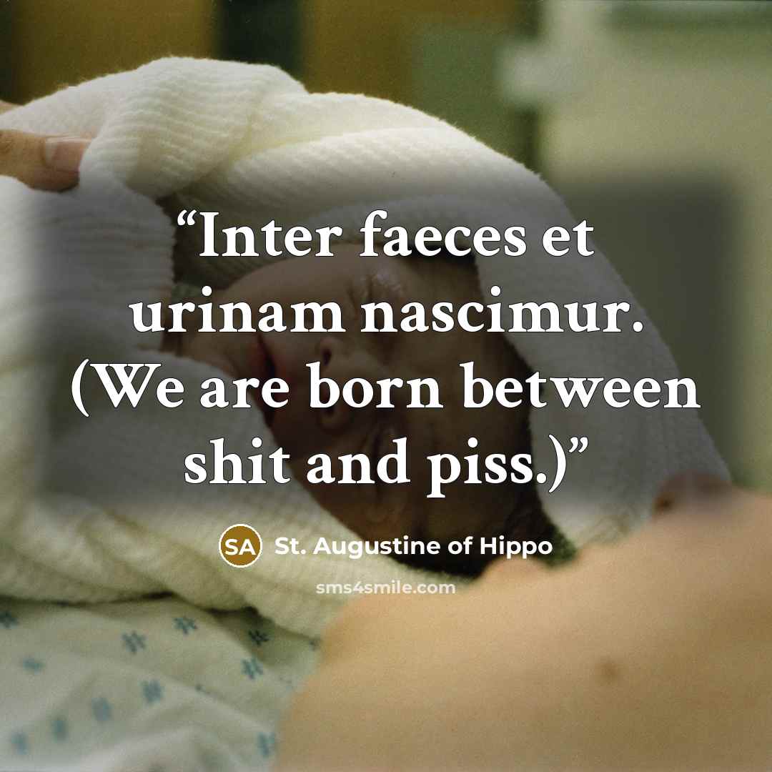 “Inter faeces et urinam nascimur. (We are born between shit and piss.)” quote by St. Augustine of Hippo