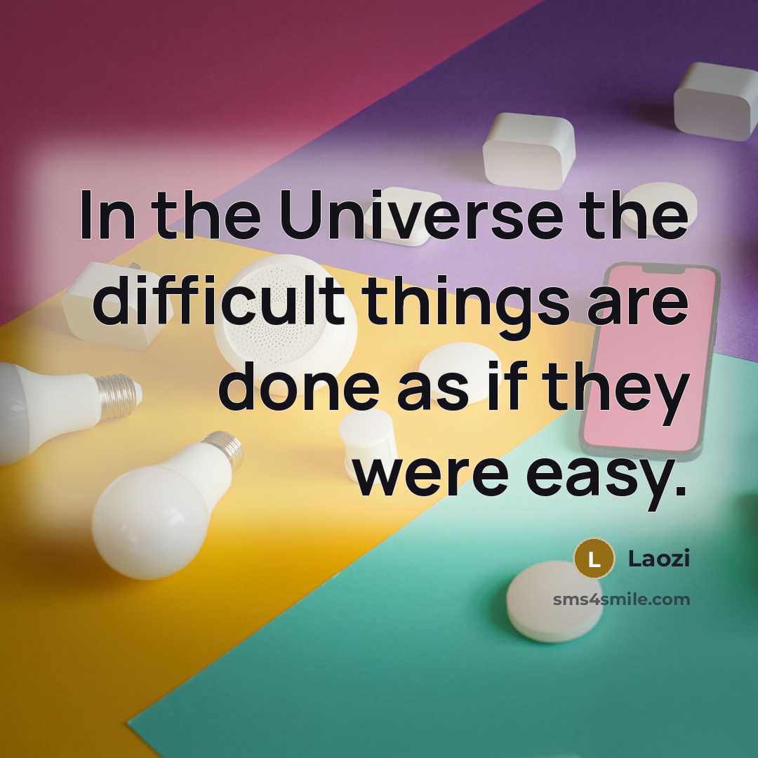“In the Universe the difficult things are done as if they were easy.” quote by Laozi