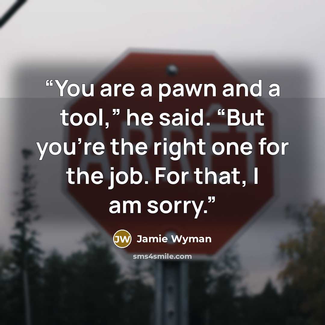 “You are a pawn and a tool,” he said. “But you’re the right one for the job. For that, I am sorry.” quote by Jamie Wyman