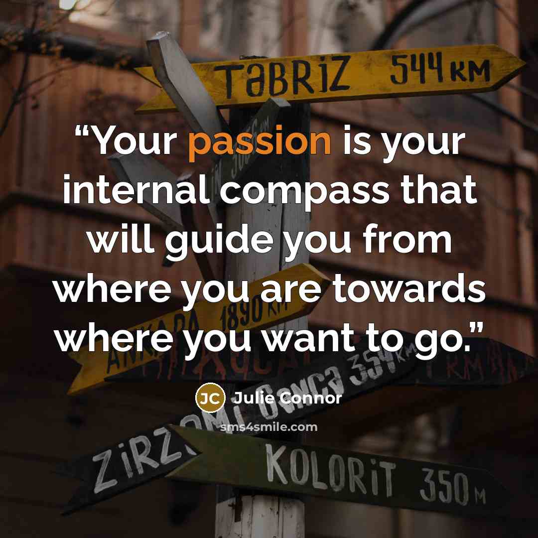 “Your passion is your internal compass that will guide you from where you are towards where you want to go.” quote by Julie Connor