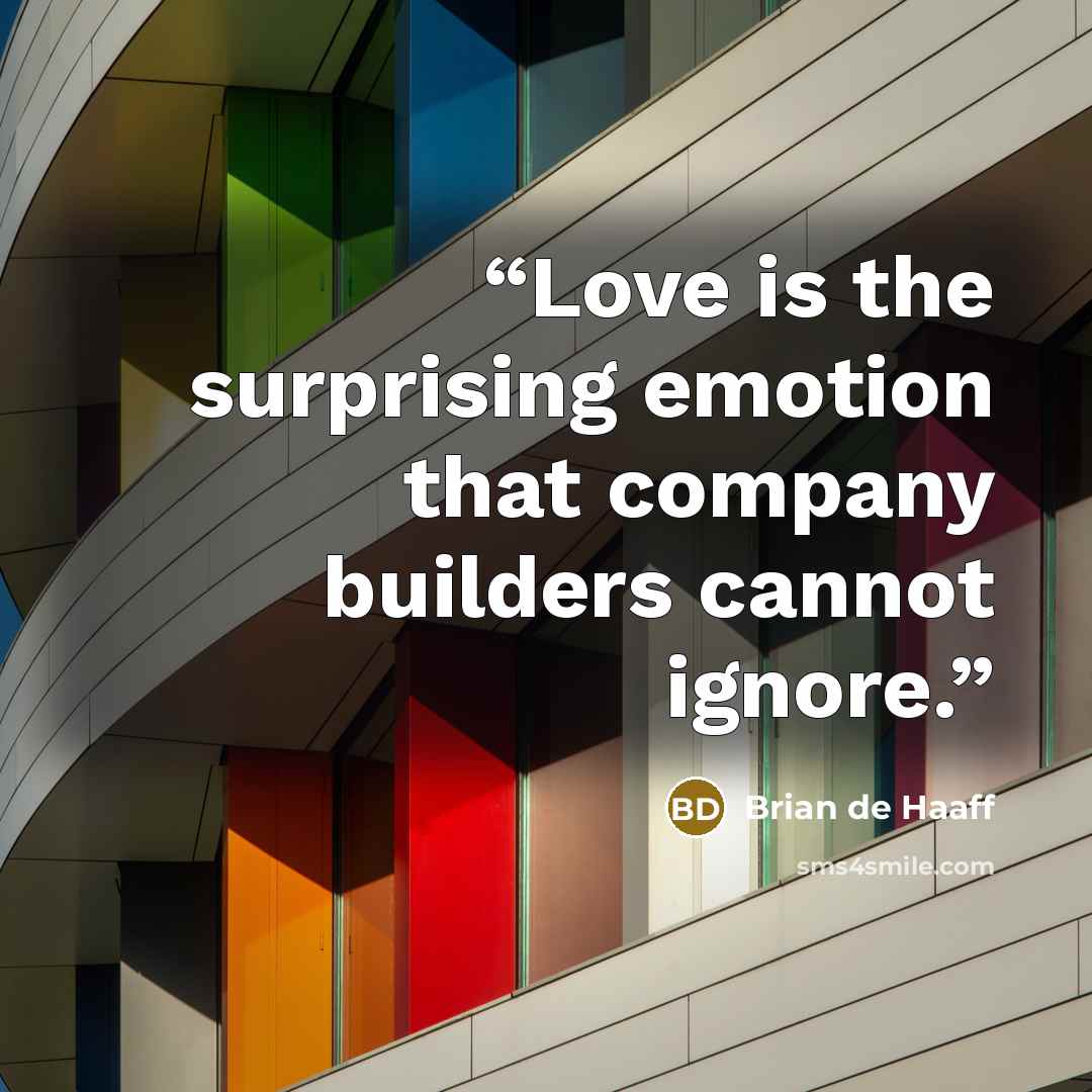 “Love is the surprising emotion that company builders cannot ignore.” quote by Brian de Haaff