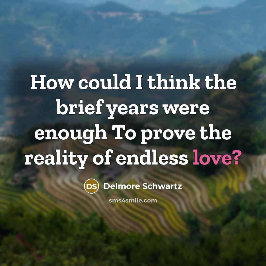 “How could I think the brief years were enough To prove the reality of endless love?” quote by Delmore Schwartz