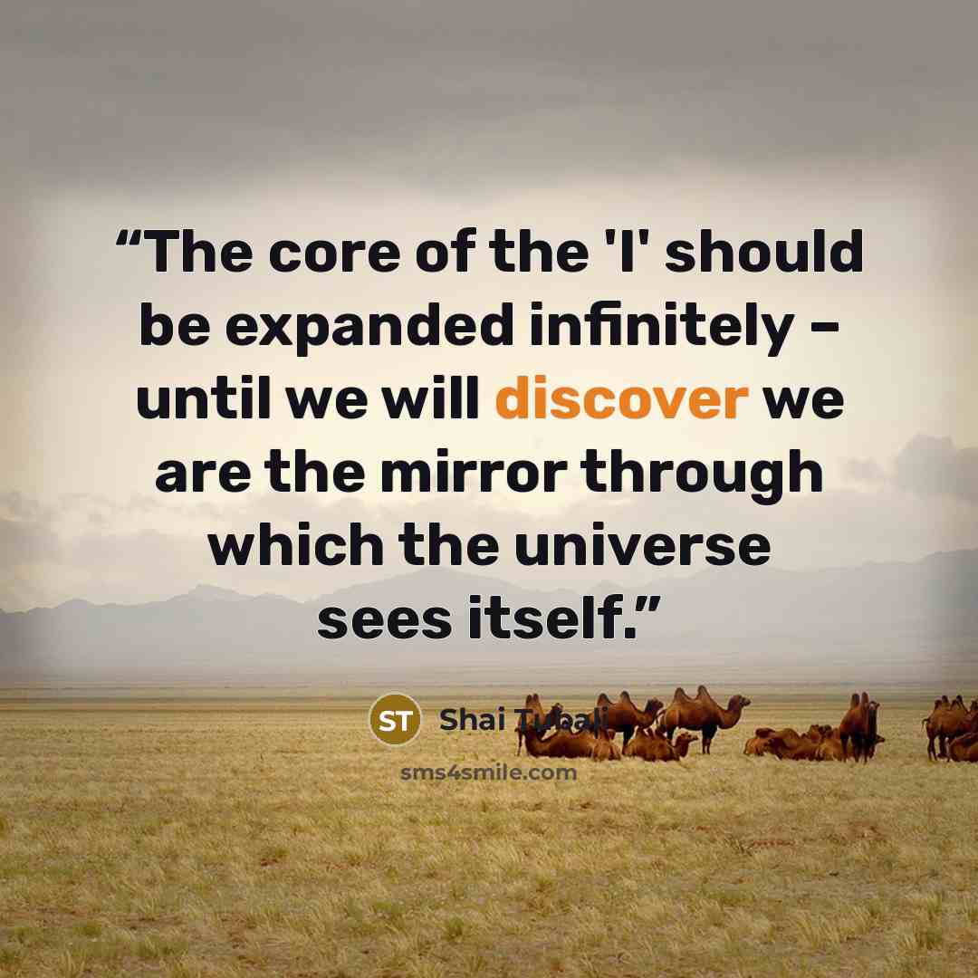 “The core of the 'I' should be expanded infinitely – until we will discover we are the mirror through which the universe sees itself.” quote by Shai Tubali