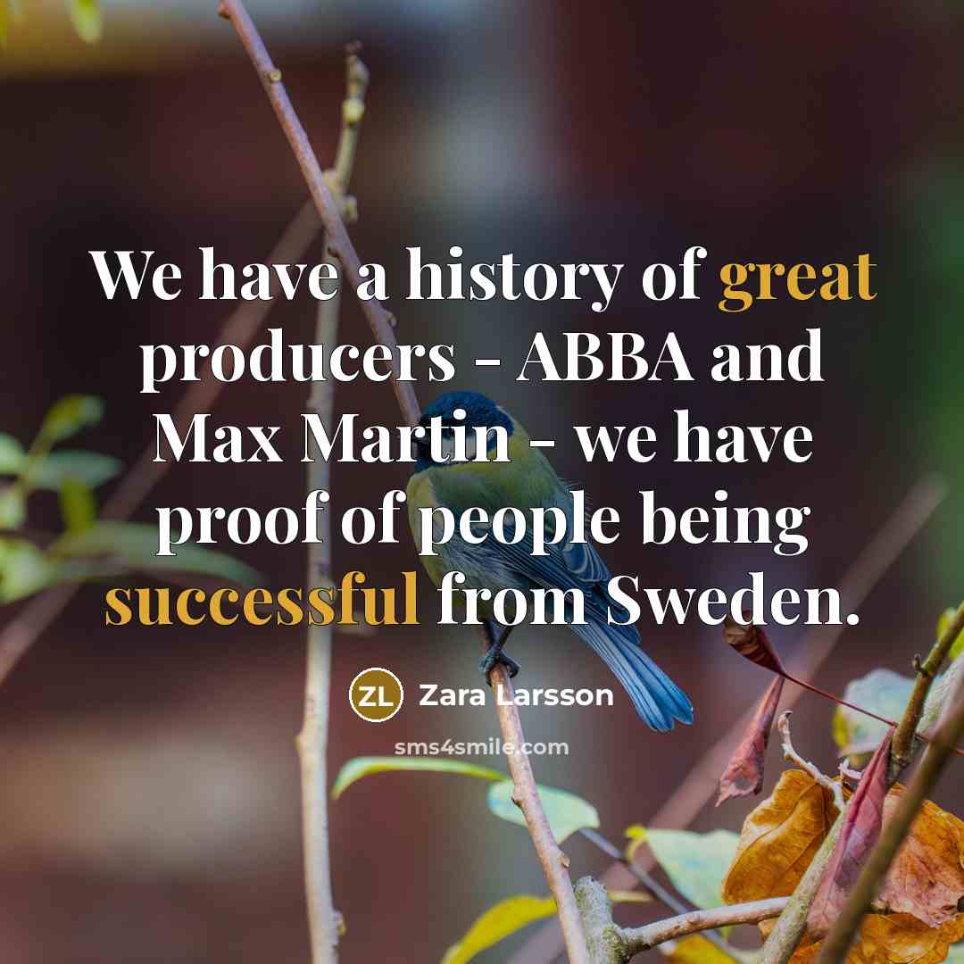 “We have a history of great producers - ABBA and Max Martin - we have proof of people being successful from Sweden.” quote by Zara Larsson