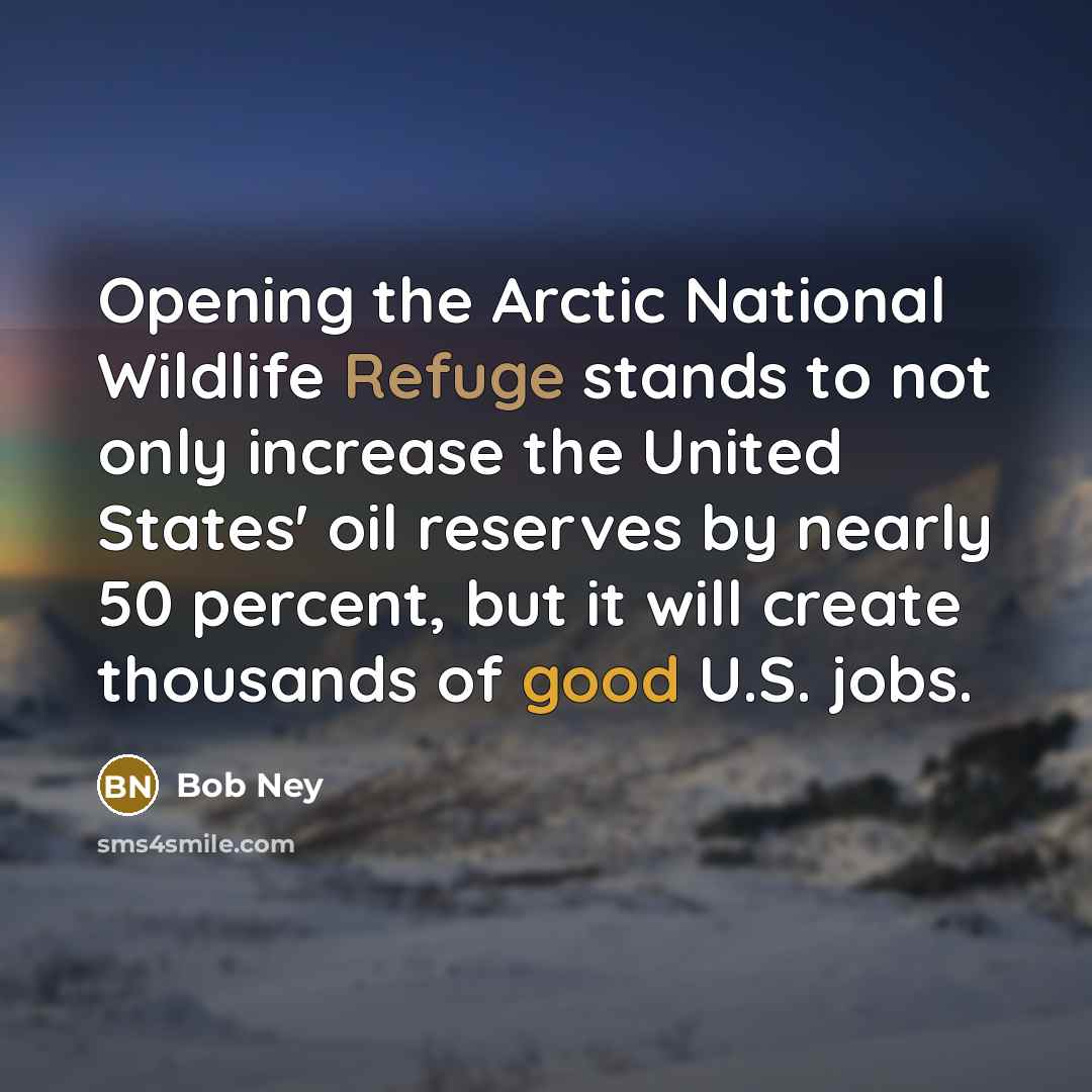“Opening the Arctic National Wildlife Refuge stands to not only increase the United States' oil reserves by nearly 50 percent, but it will create thousands of good U.S. jobs.” quote by Bob Ney