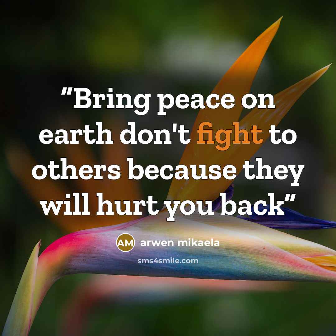 “Bring peace on earth don't fight to others because they will hurt you back” quote by arwen mikaela
