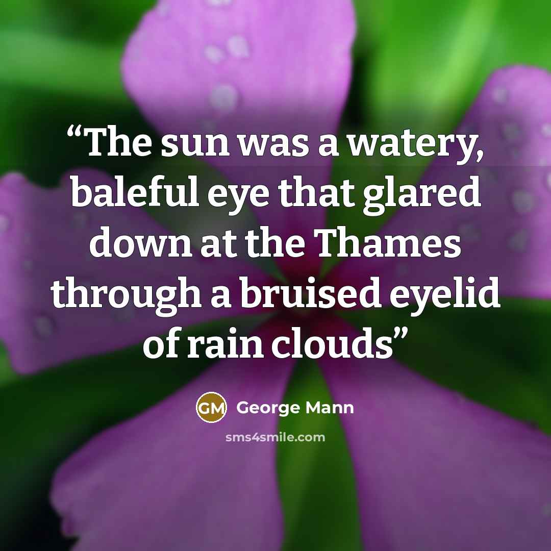 “The sun was a watery, baleful eye that glared down at the Thames through a bruised eyelid of rain clouds” quote by George Mann