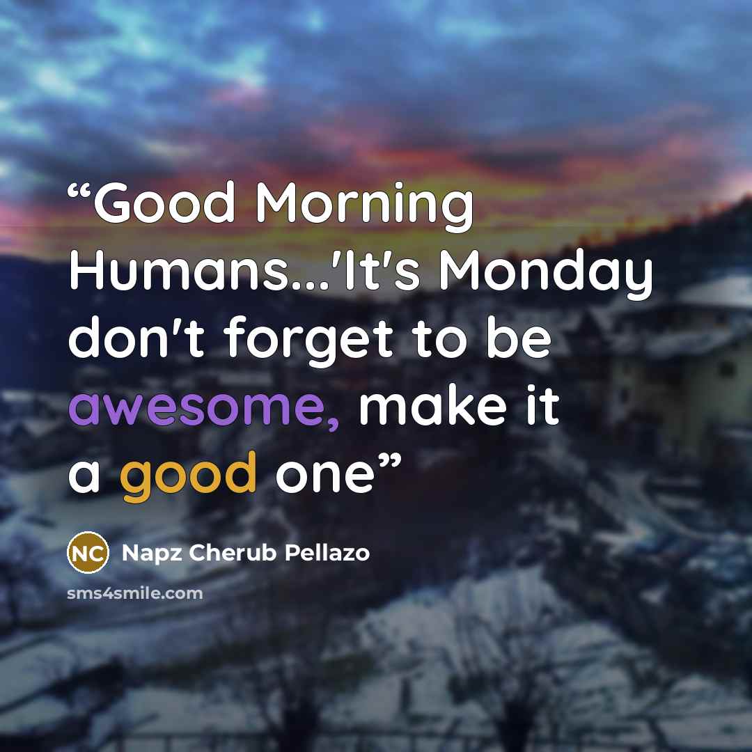 “Good Morning Humans...'It's Monday don't forget to be awesome, make it a good one” quote by Napz Cherub Pellazo