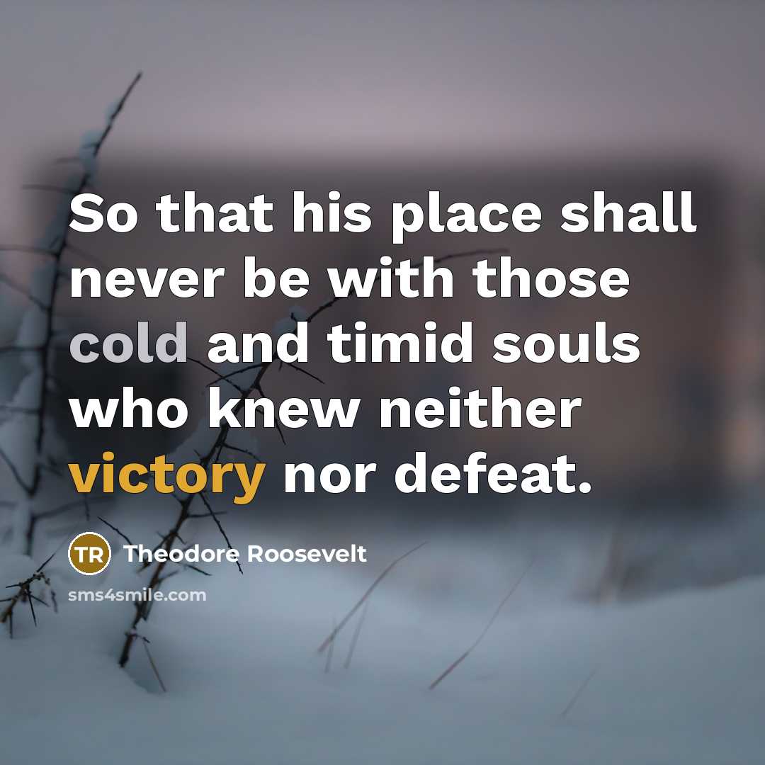 “So that his place shall never be with those cold and timid souls who knew neither victory nor defeat.” quote by Theodore Roosevelt