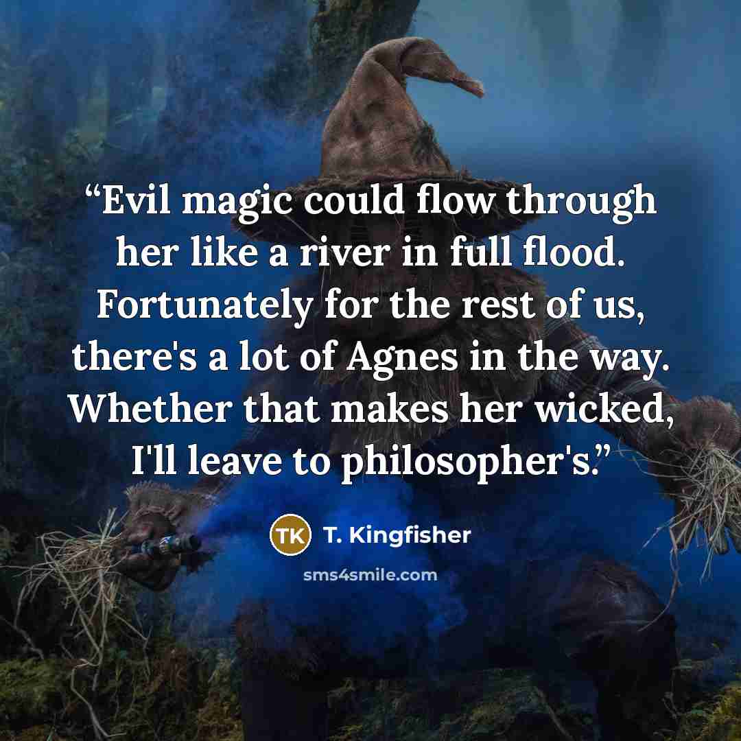 “Evil magic could flow through her like a river in full flood. Fortunately for the rest of us, there's a lot of Agnes in the way. Whether that makes her wicked, I'll leave to philosopher's.” quote by T. Kingfisher
