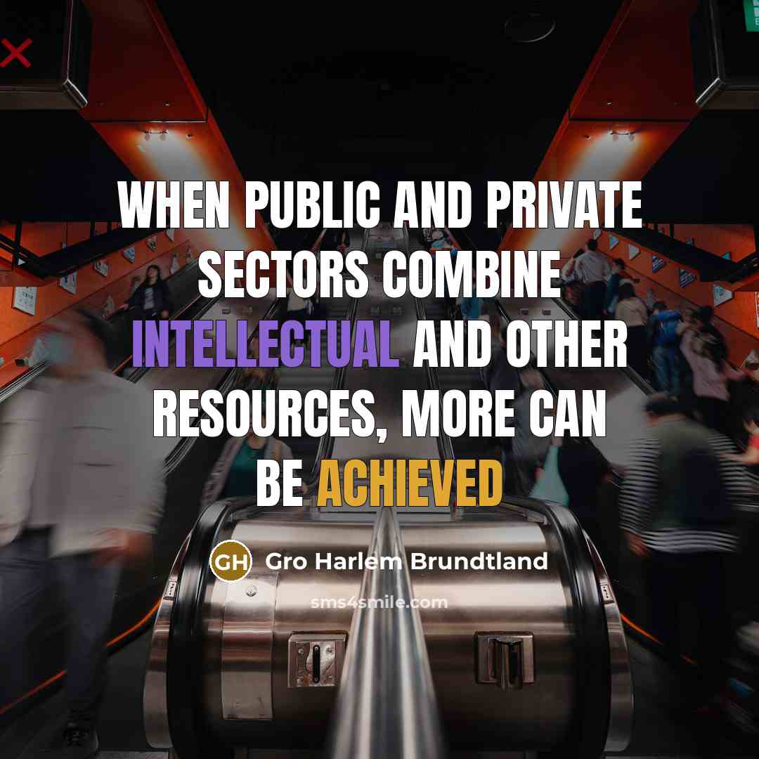 “When public and private sectors combine intellectual and other resources, more can be achieved” quote by Gro Harlem Brundtland