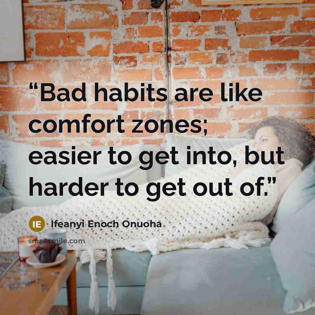 “Bad habits are like comfort zones; easier to get into, but harder to get out of.” quote by Ifeanyi Enoch Onuoha