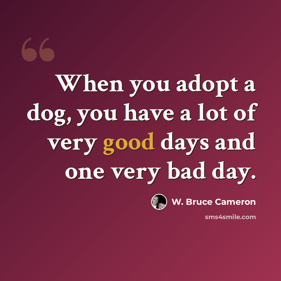 “When you adopt a dog, you have a lot of very good days and one very bad day.” quote by W. Bruce Cameron