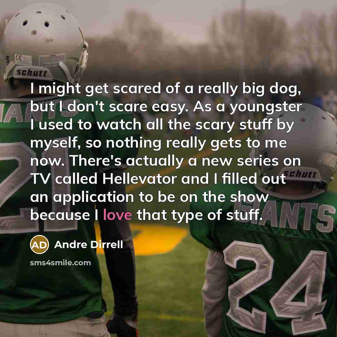 “I might get scared of a really big dog, but I don't scare easy. As a youngster I used to watch all the scary stuff by myself, so nothing really gets to me now. There's actually a new series on TV called Hellevator and I filled out an application to be on the show because I love that type of stuff.” quote by Andre Dirrell