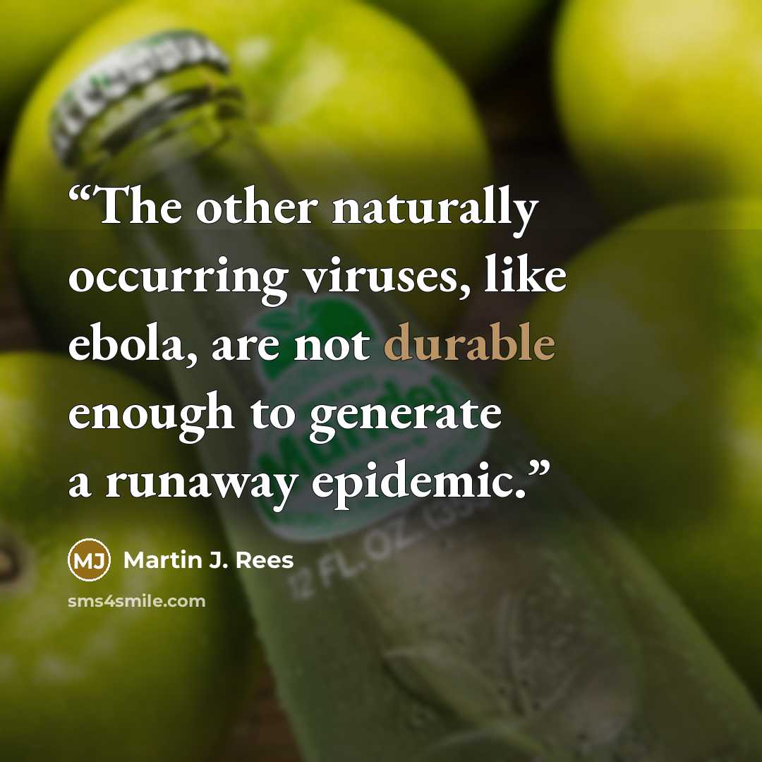 “The other naturally occurring viruses, like ebola, are not durable enough to generate a runaway epidemic.” quote by Martin J. Rees