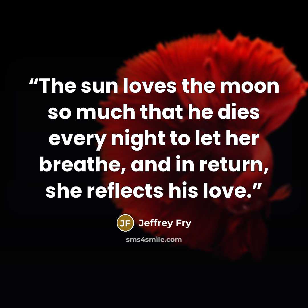 “The sun loves the moon so much that he dies every night to let her breathe, and in return, she reflects his love.” quote by Jeffrey Fry