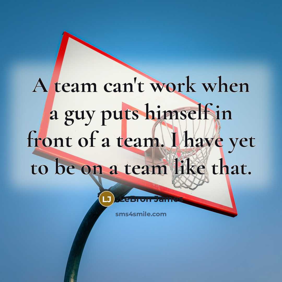 “A team can't work when a guy puts himself in front of a team. I have yet to be on a team like that.” quote by LeBron James