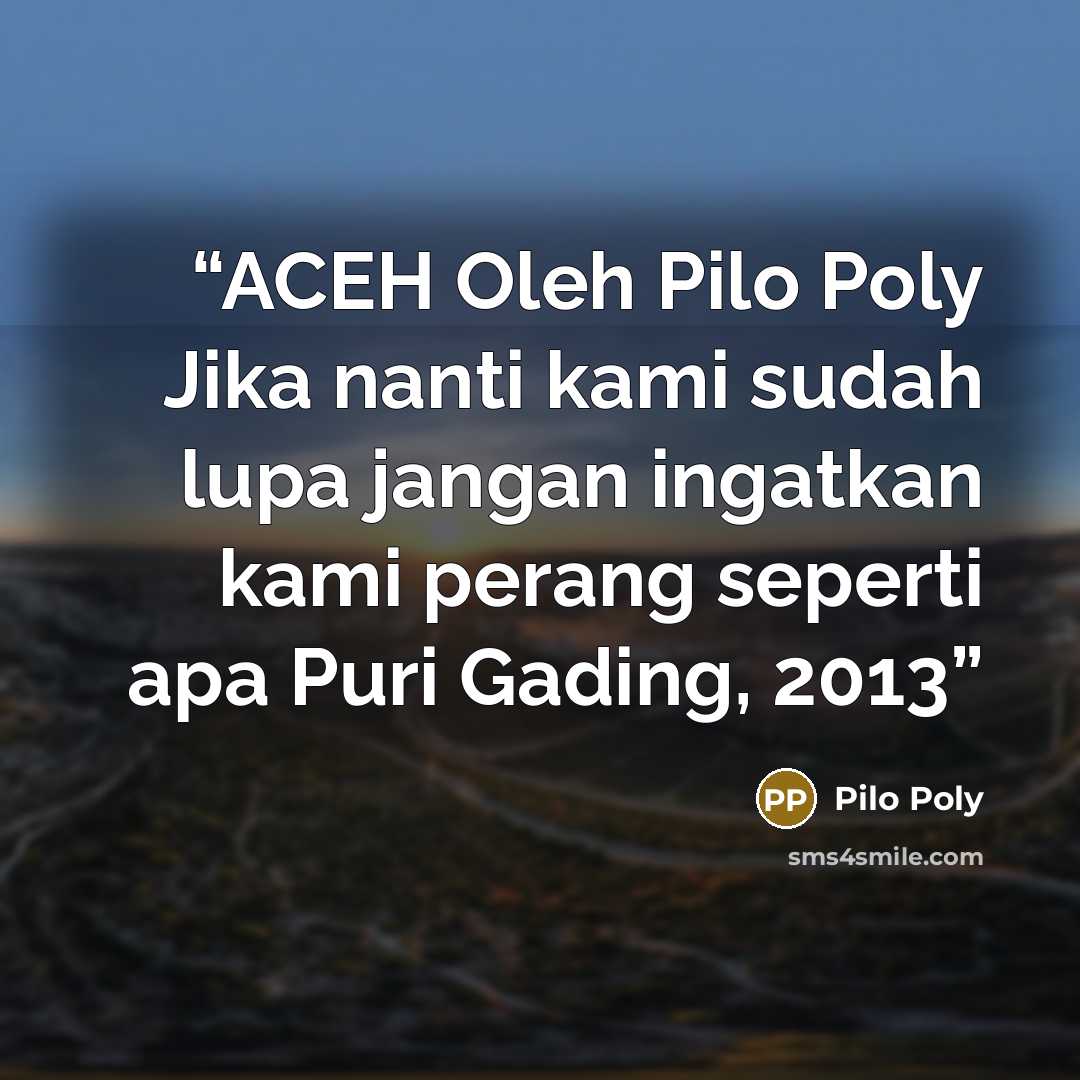 “ACEH Oleh Pilo Poly Jika nanti kami sudah lupa jangan ingatkan kami perang seperti apa Puri Gading, 2013” quote by Pilo Poly