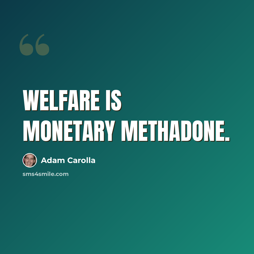 “Welfare is monetary methadone.” quote by Adam Carolla