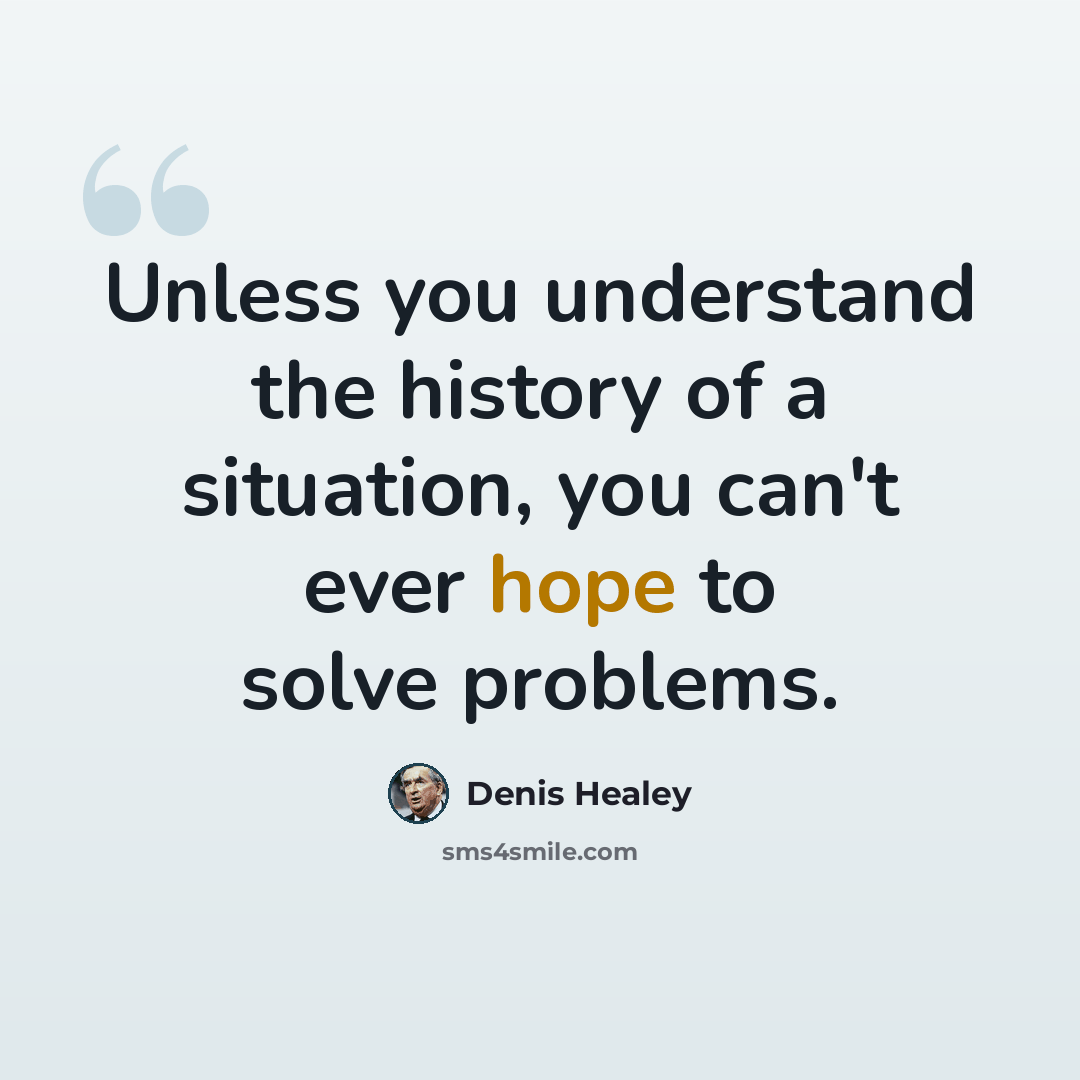 “Unless you understand the history of a situation, you can't ever hope to solve problems.” quote by Denis Healey
