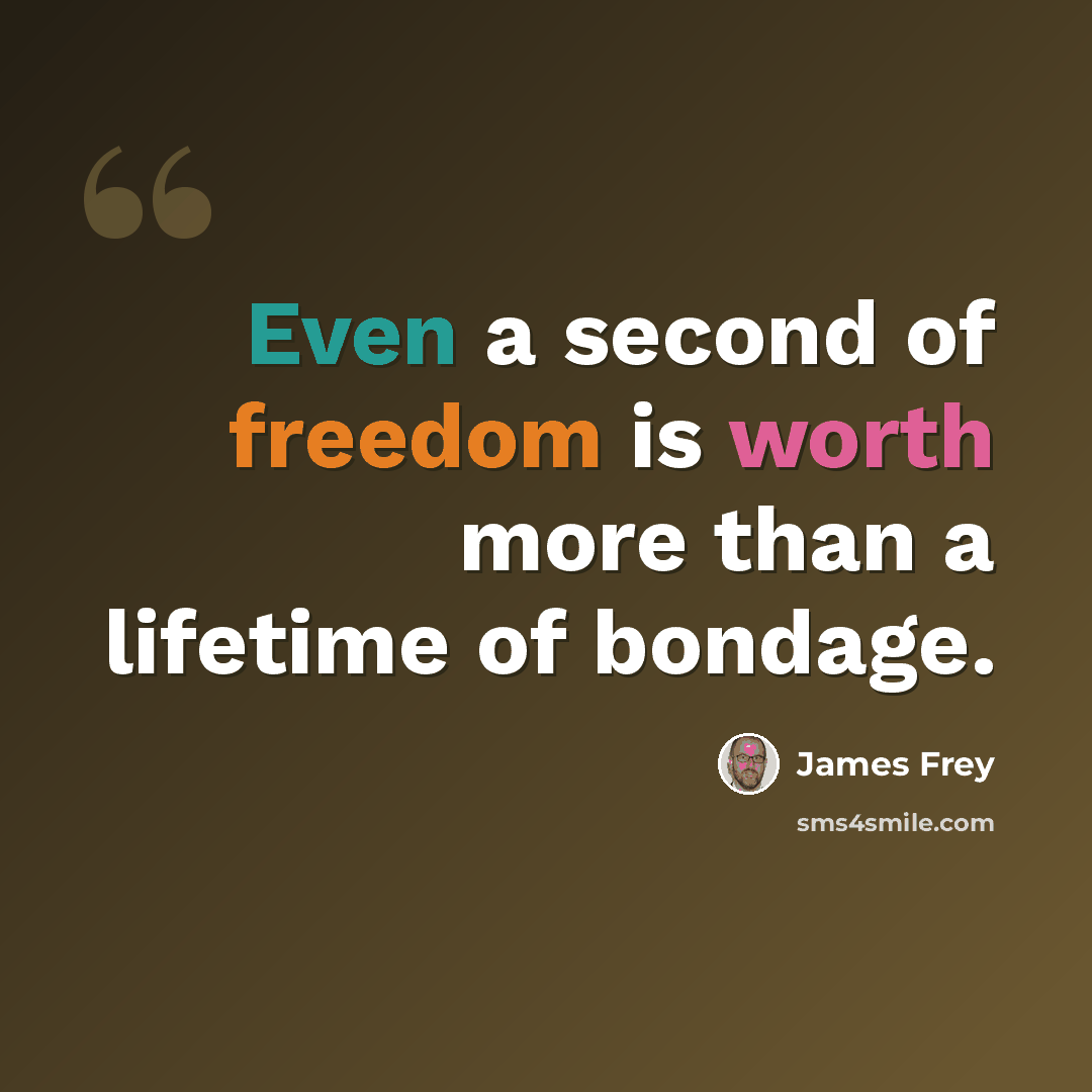 “Even a second of freedom is worth more than a lifetime of bondage.” quote by James Frey