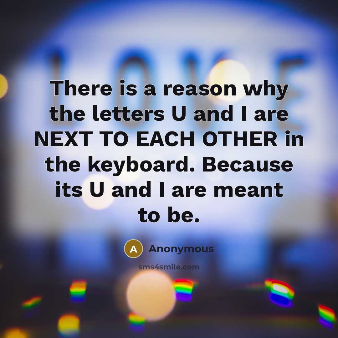 “There is a reason why the letters U and I are NEXT TO EACH OTHER in the keyboard. Because its U and I are meant to be.” quote by Anonymous