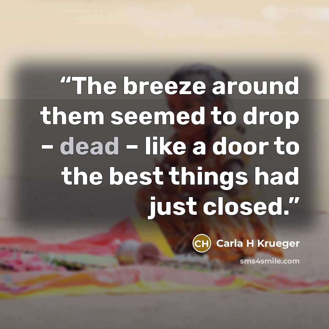 “The breeze around them seemed to drop – dead – like a door to the best things had just closed.” quote by Carla H Krueger