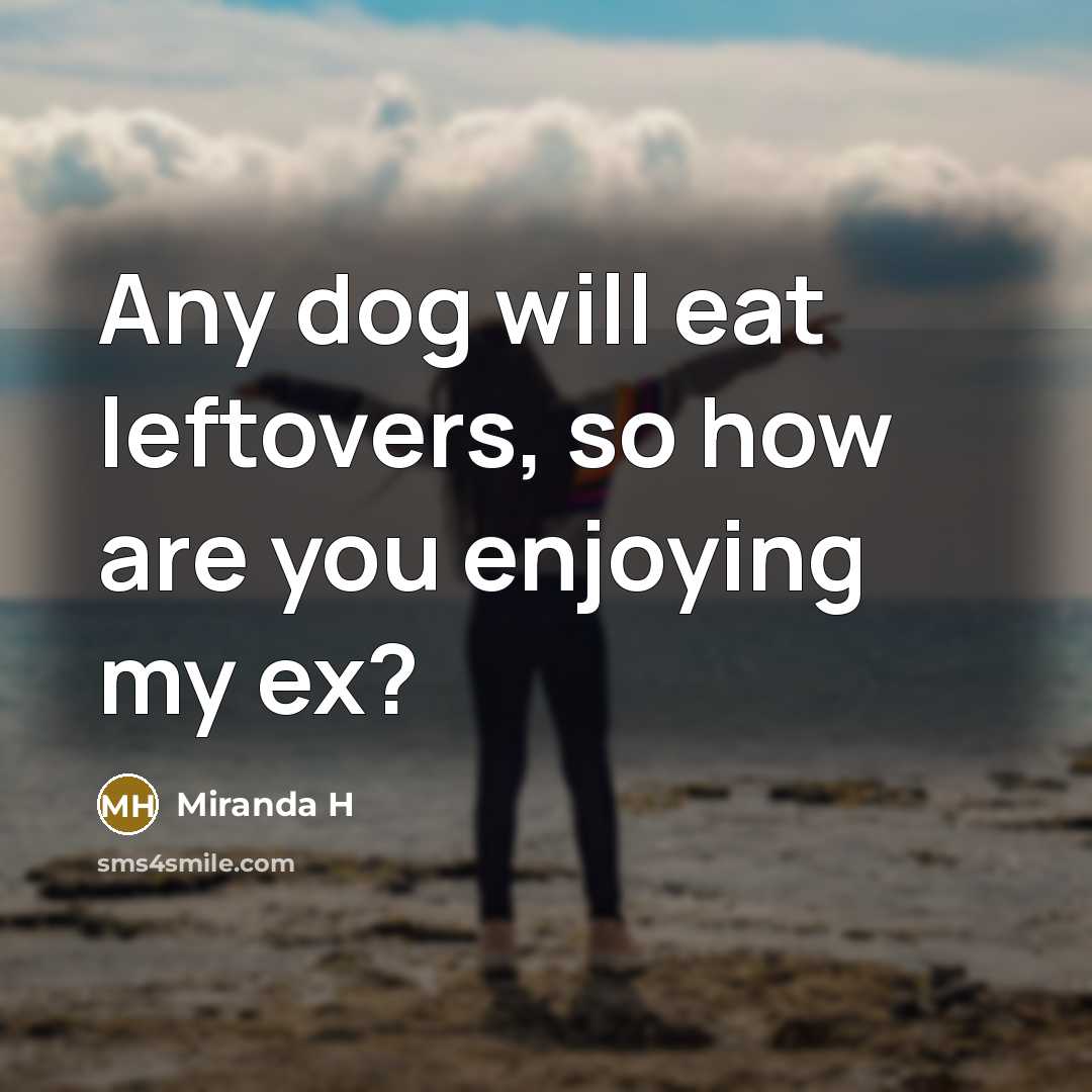 “Any dog will eat leftovers, so how are you enjoying my ex?” quote by Miranda H