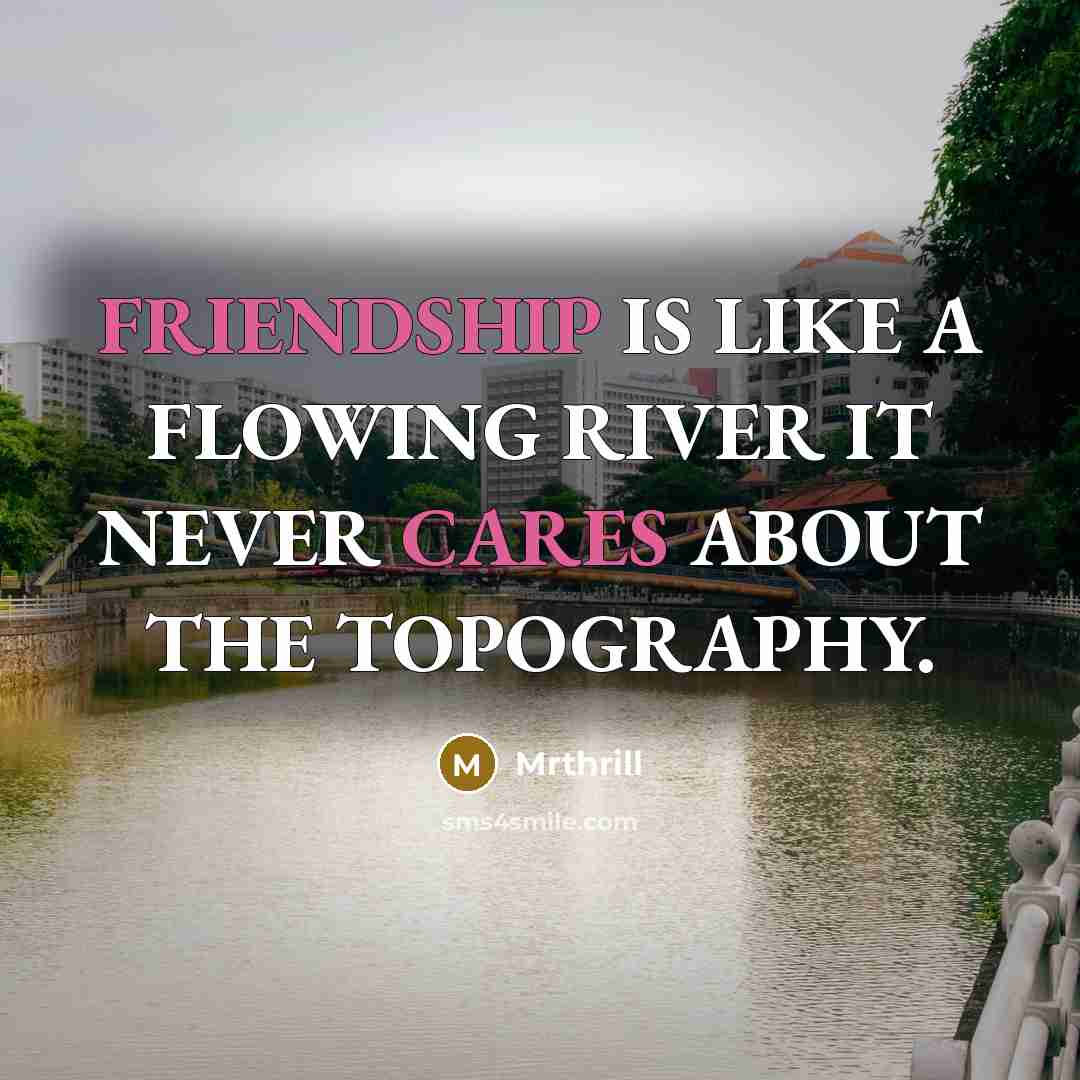 “FRIENDSHIP IS LIKE A FLOWING RIVER IT NEVER CARES ABOUT THE TOPOGRAPHY.” quote by Mrthrill