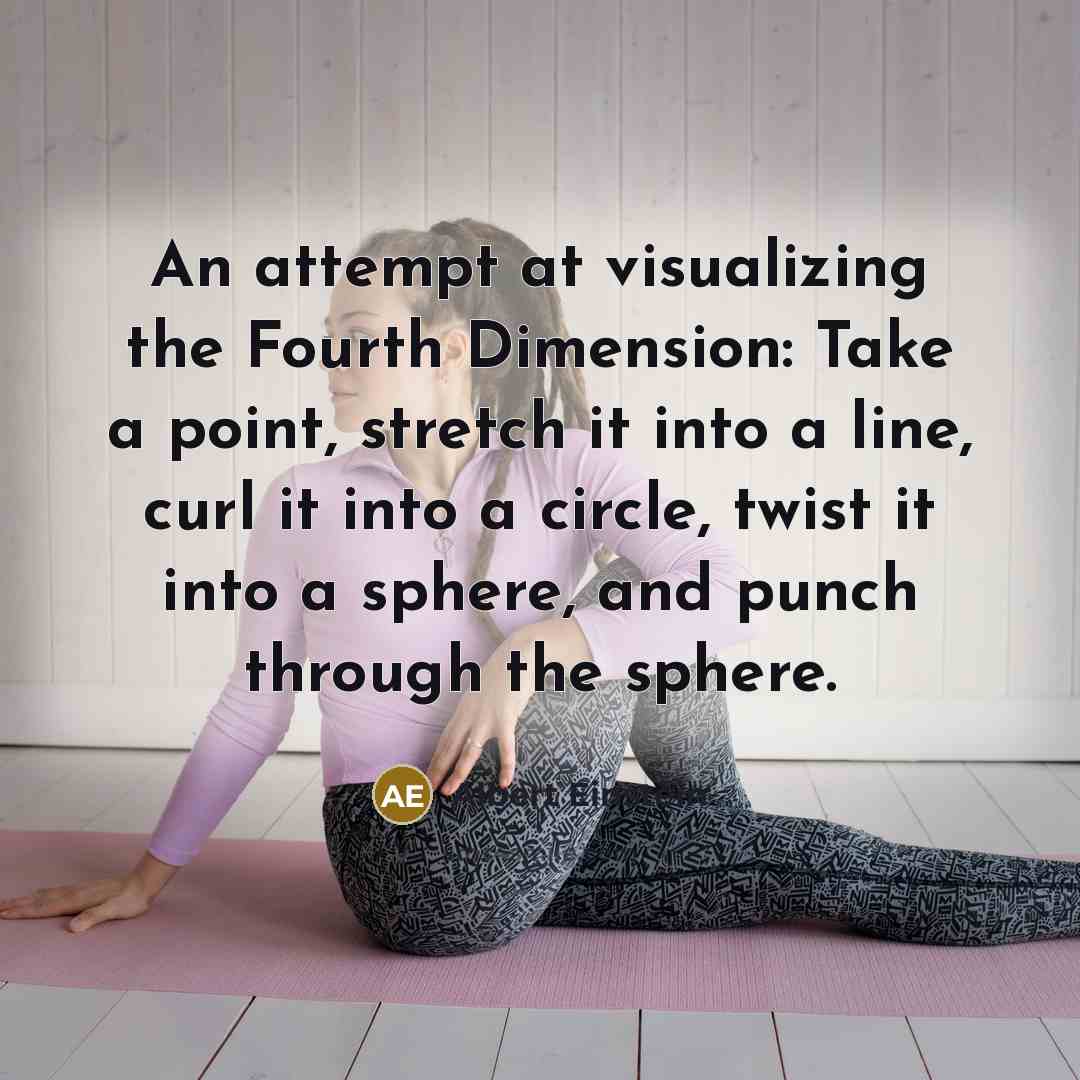 “An attempt at visualizing the Fourth Dimension: Take a point, stretch it into a line, curl it into a circle, twist it into a sphere, and punch through the sphere.” quote by Albert Einstein