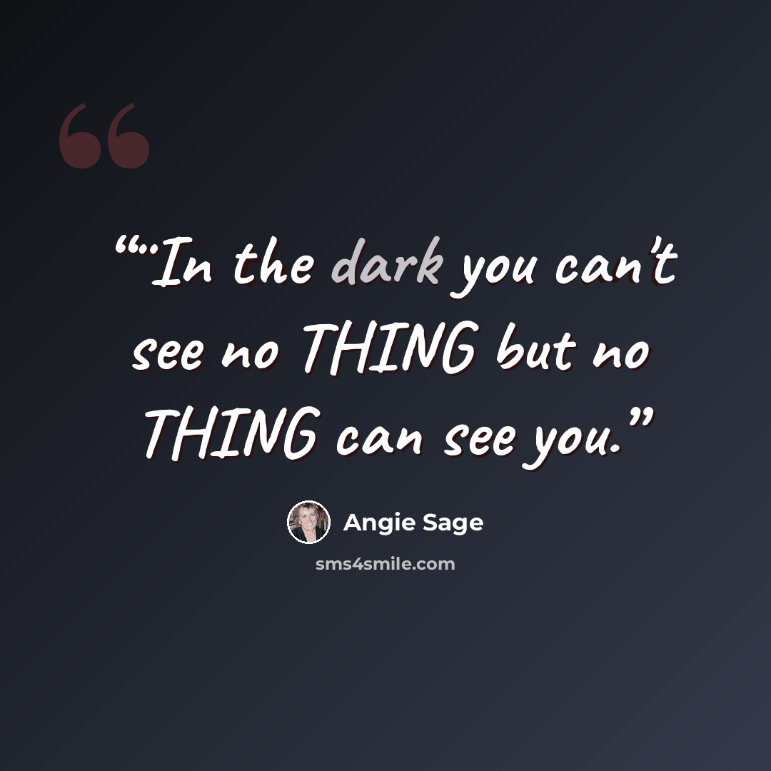 “¨In the dark you can't see no THING but no THING can see you.” quote by Angie Sage