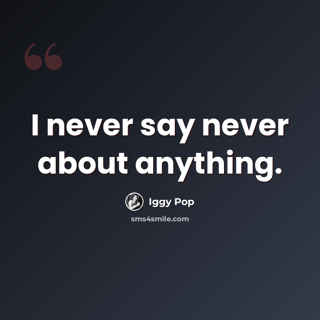 “I never say never about anything.” quote by Iggy Pop