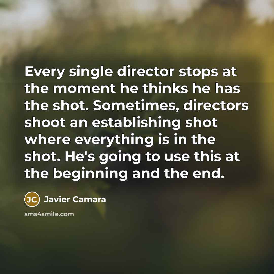 “Every single director stops at the moment he thinks he has the shot. Sometimes, directors shoot an establishing shot where everything is in the shot. He's going to use this at the beginning and the end.” quote by Javier Camara