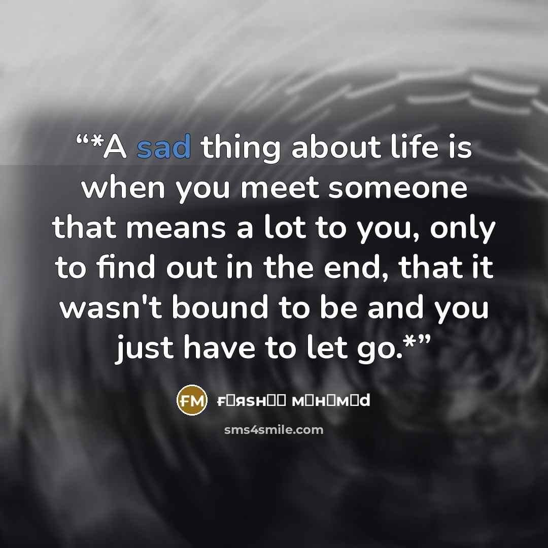 “*A sad thing about life is when you meet someone that means a lot to you, only to find out in the end, that it wasn't bound to be and you just have to let go.*” quote by ғαяsнαη мσнαмεd