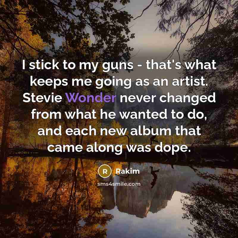 “I stick to my guns - that's what keeps me going as an artist. Stevie Wonder never changed from what he wanted to do, and each new album that came along was dope.” quote by Rakim