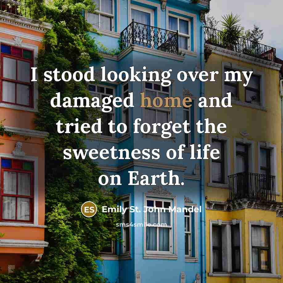 “I stood looking over my damaged home and tried to forget the sweetness of life on Earth.” quote by Emily St. John Mandel