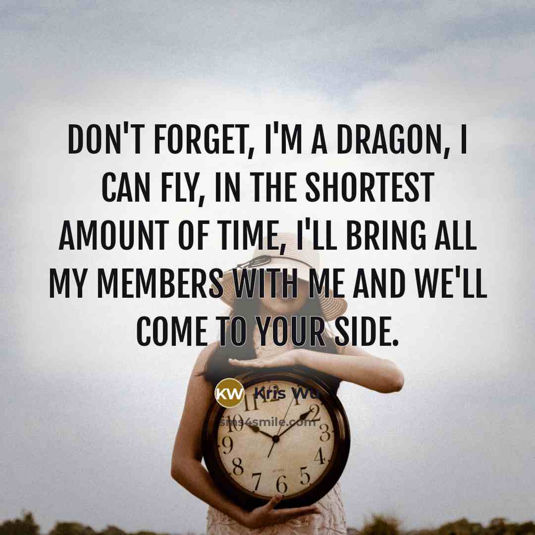 “Don't forget, I'm a dragon, I can fly, in the shortest amount of time, I'll bring all my members with me and we'll come to your side.” quote by Kris Wu
