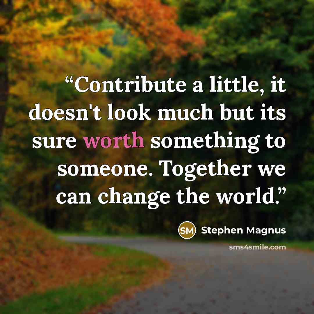 “Contribute a little, it doesn't look much but its sure worth something to someone. Together we can change the world.” quote by Stephen Magnus
