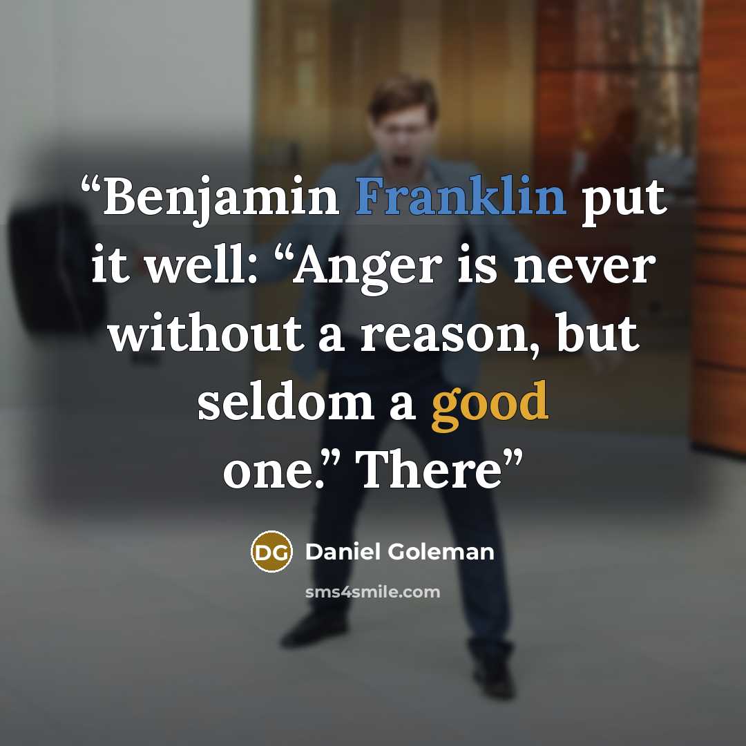 “Benjamin Franklin put it well: “Anger is never without a reason, but seldom a good one.” There” quote by Daniel Goleman