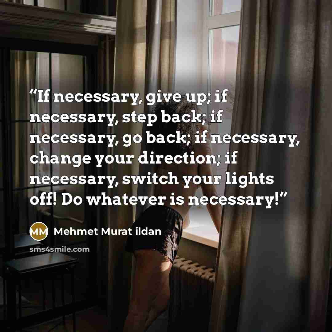 “If necessary, give up; if necessary, step back; if necessary, go back; if necessary, change your direction; if necessary, switch your lights off! Do whatever is necessary!” quote by Mehmet Murat ildan