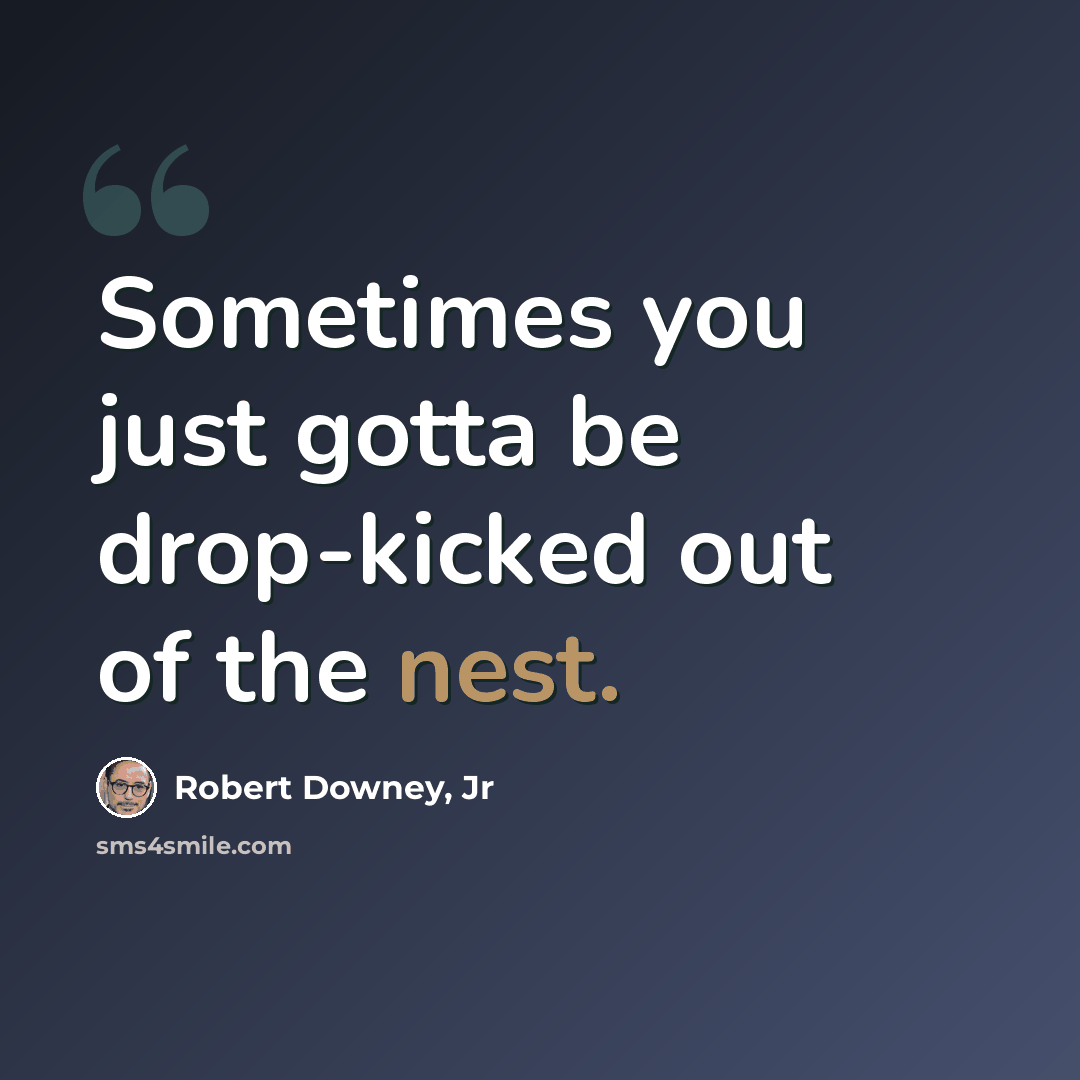 “Sometimes you just gotta be drop-kicked out of the nest.” quote by Robert Downey, Jr
