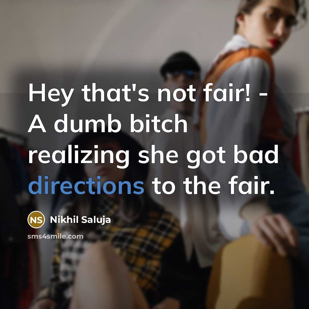 “Hey that's not fair! - A dumb bitch realizing she got bad directions to the fair.” quote by Nikhil Saluja