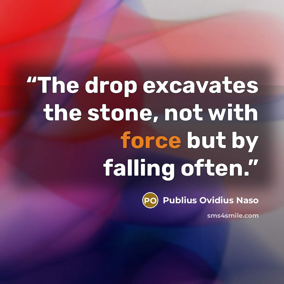 “The drop excavates the stone, not with force but by falling often.” quote by Publius Ovidius Naso