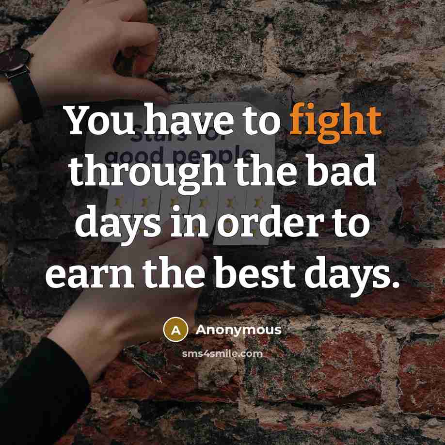 “You have to fight through the bad days in order to earn the best days.” quote by Anonymous