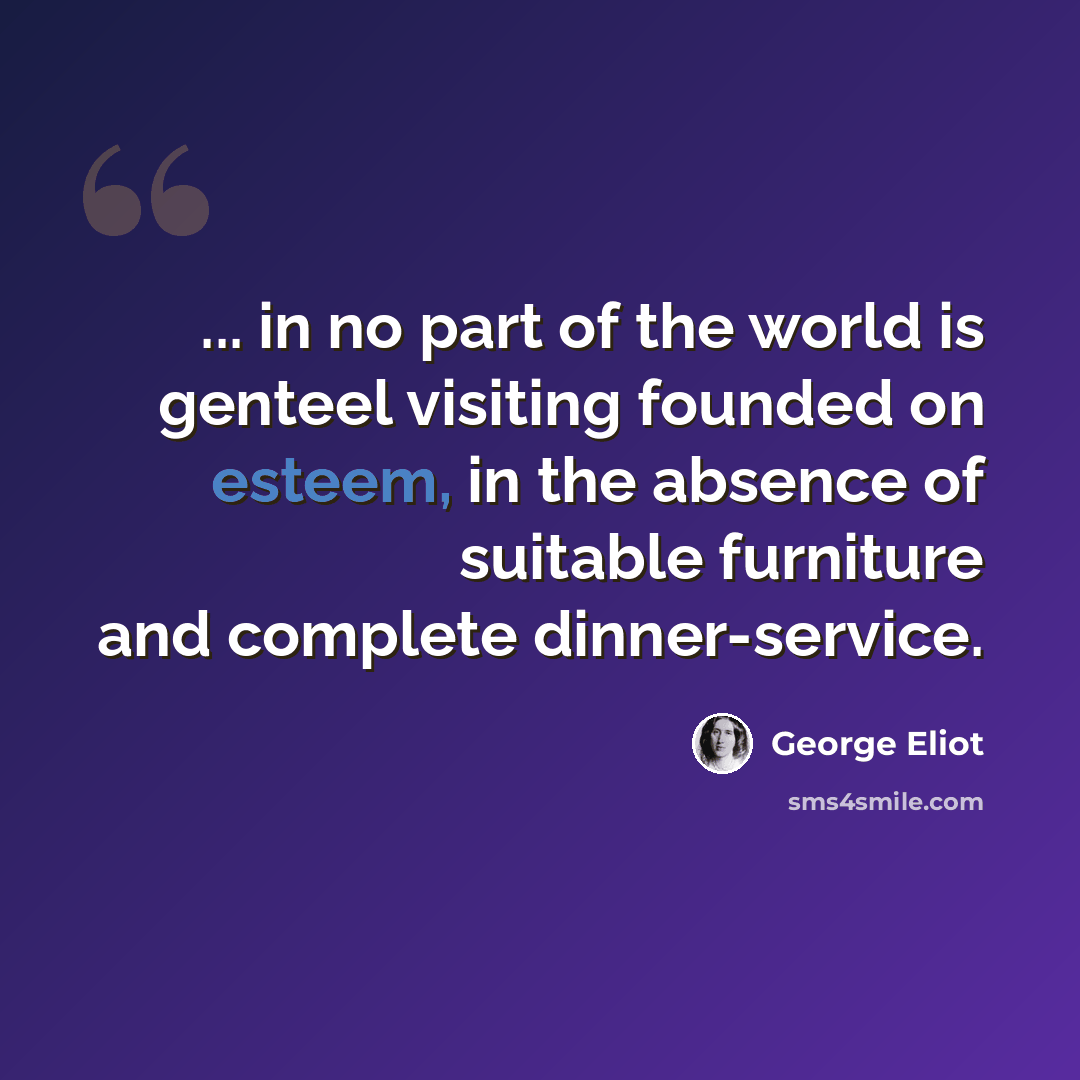 “... in no part of the world is genteel visiting founded on esteem, in the absence of suitable furniture and complete dinner-service.” quote by George Eliot