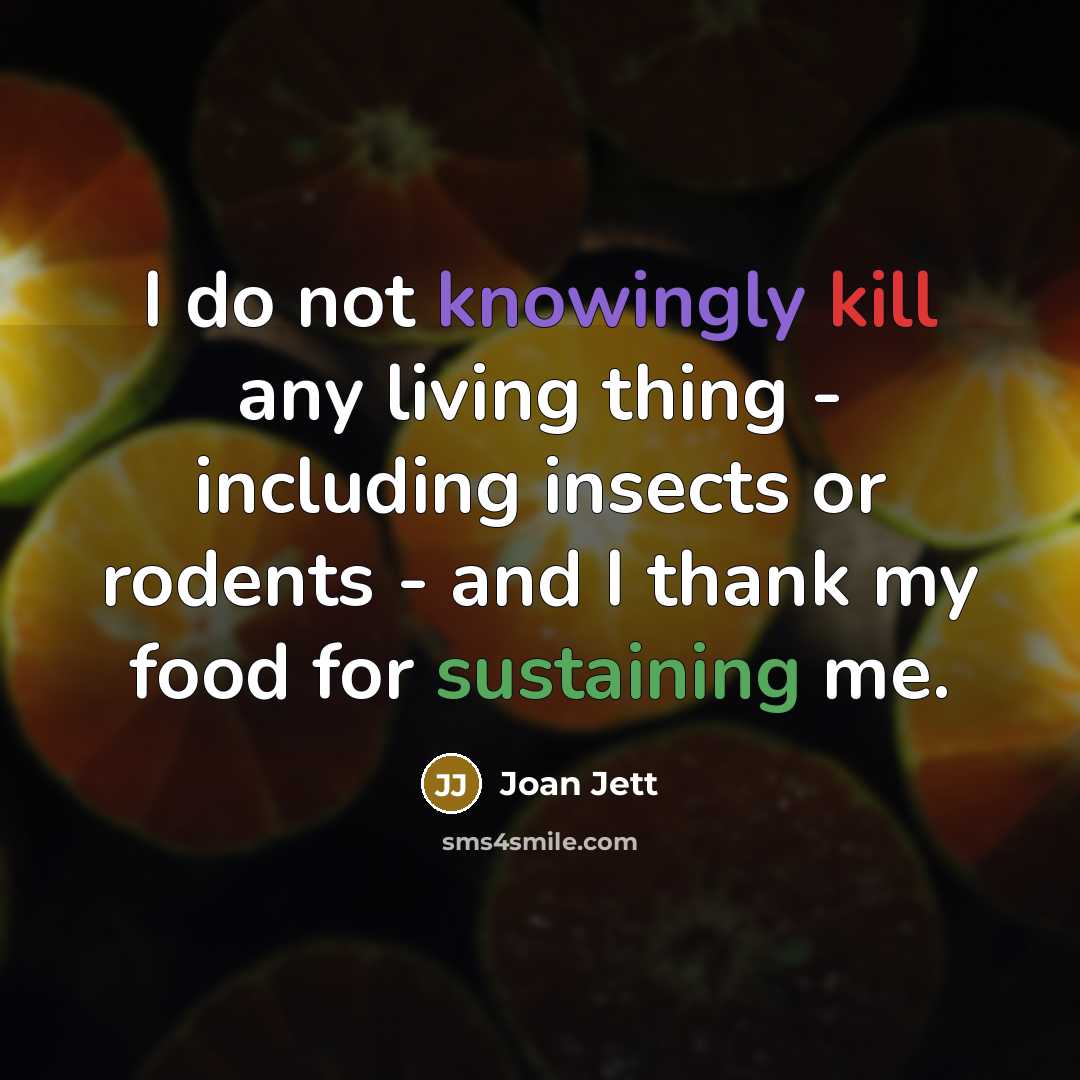 “I do not knowingly kill any living thing - including insects or rodents - and I thank my food for sustaining me.” quote by Joan Jett